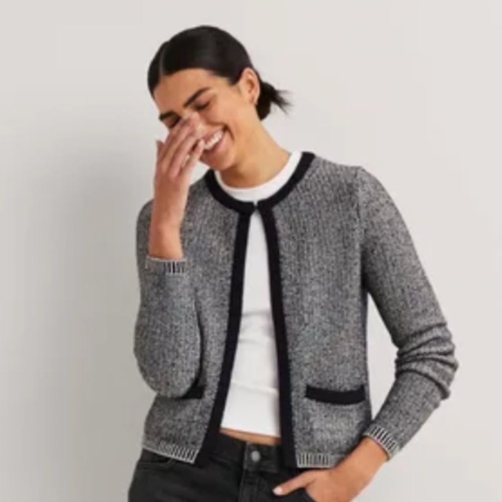 Stripe Trim Metallic Cardigan